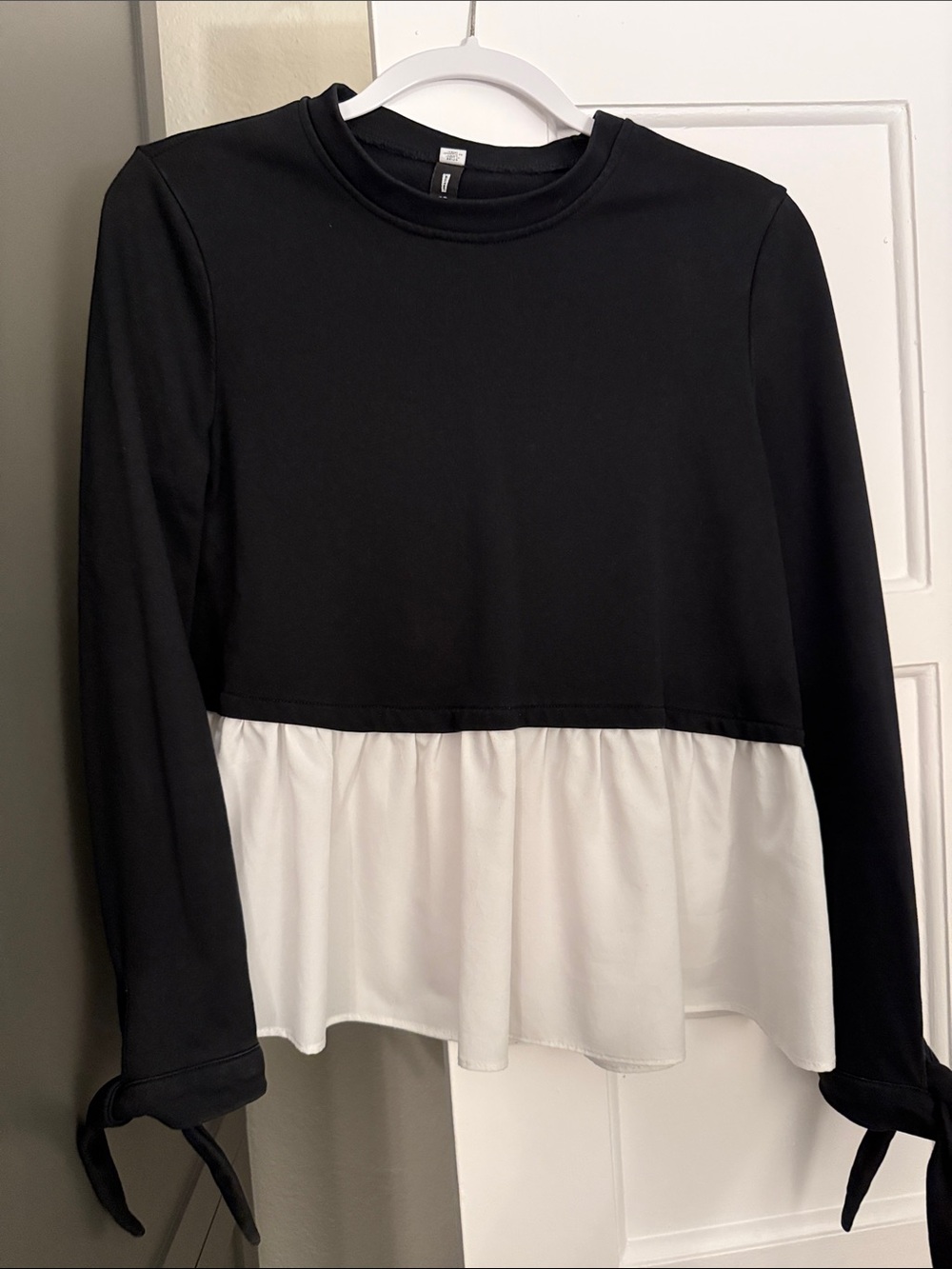 Design Lab Lord & Taylor Black and White Peplum Long-Sleeve Top